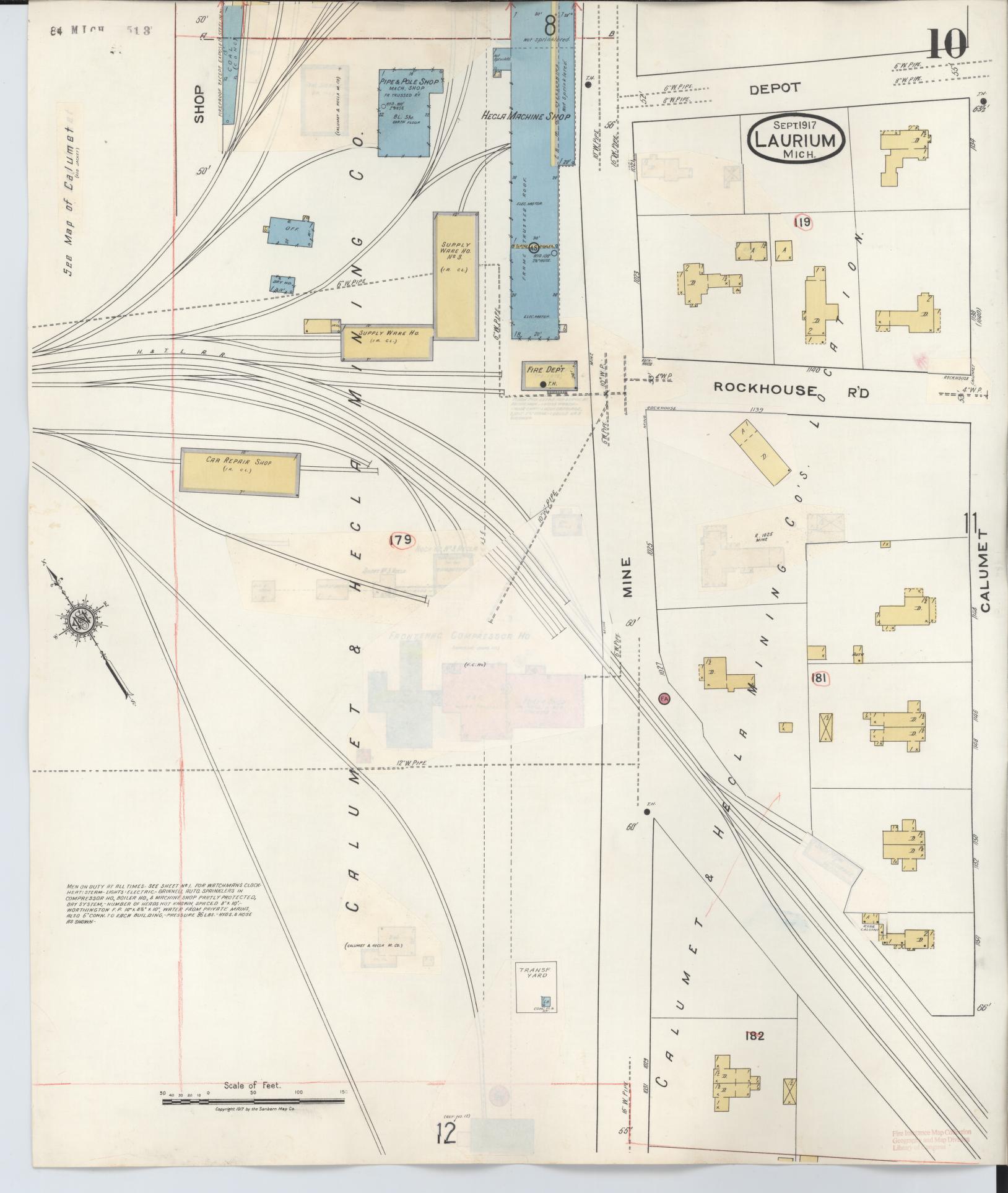 Sanborn Fire Insurance Map from Laurium, Houghton County, Michigan (1949), Sheet #0010 - Complete Map Set gallery image, historic Sanborn map, vintage wall art, Michigan Michigan