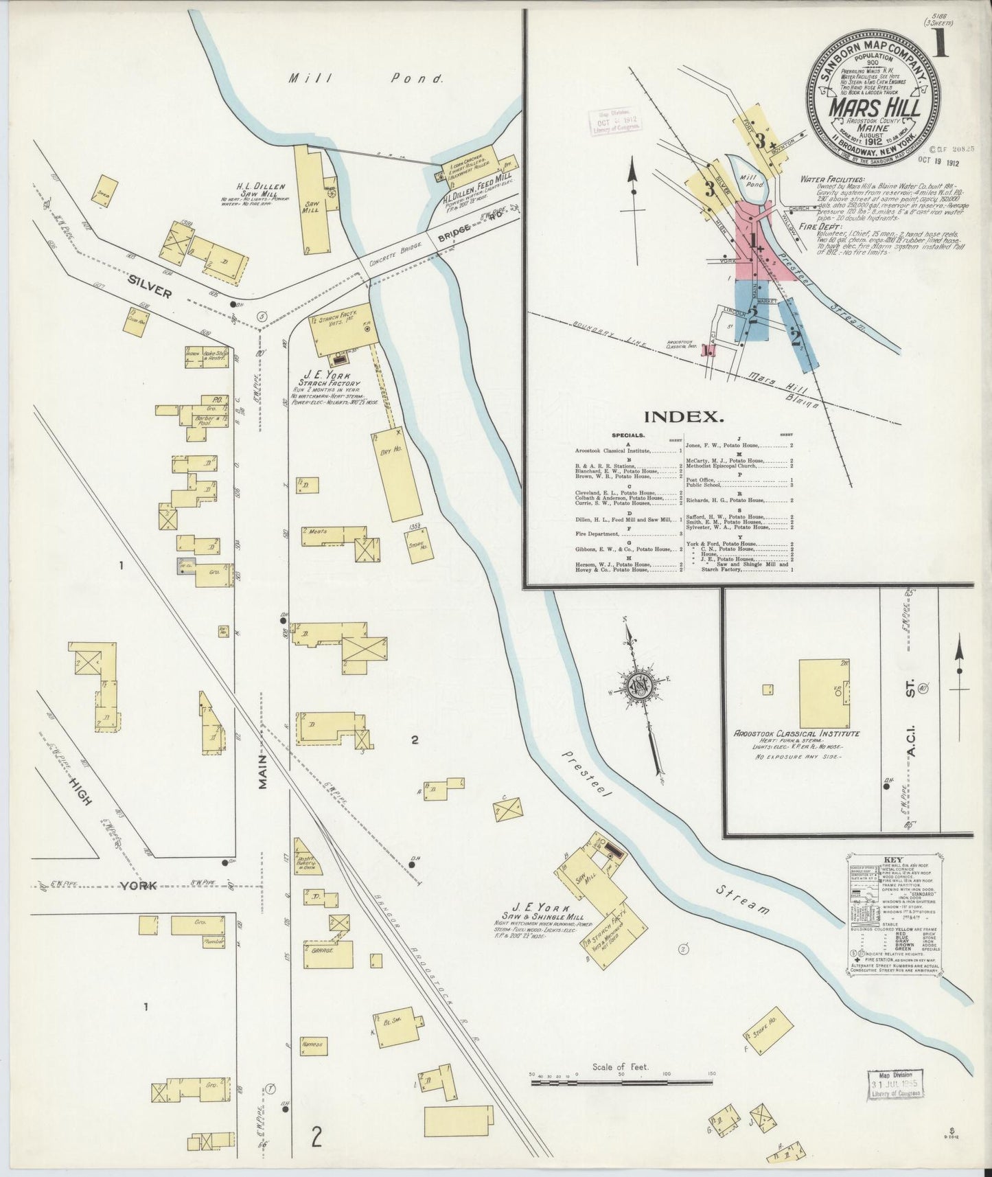 Sanborn Fire Insurance Map from Mars Hill, Aroostook County, Maine. (1912) – Historic Sanborn Fire Insurance Map Print