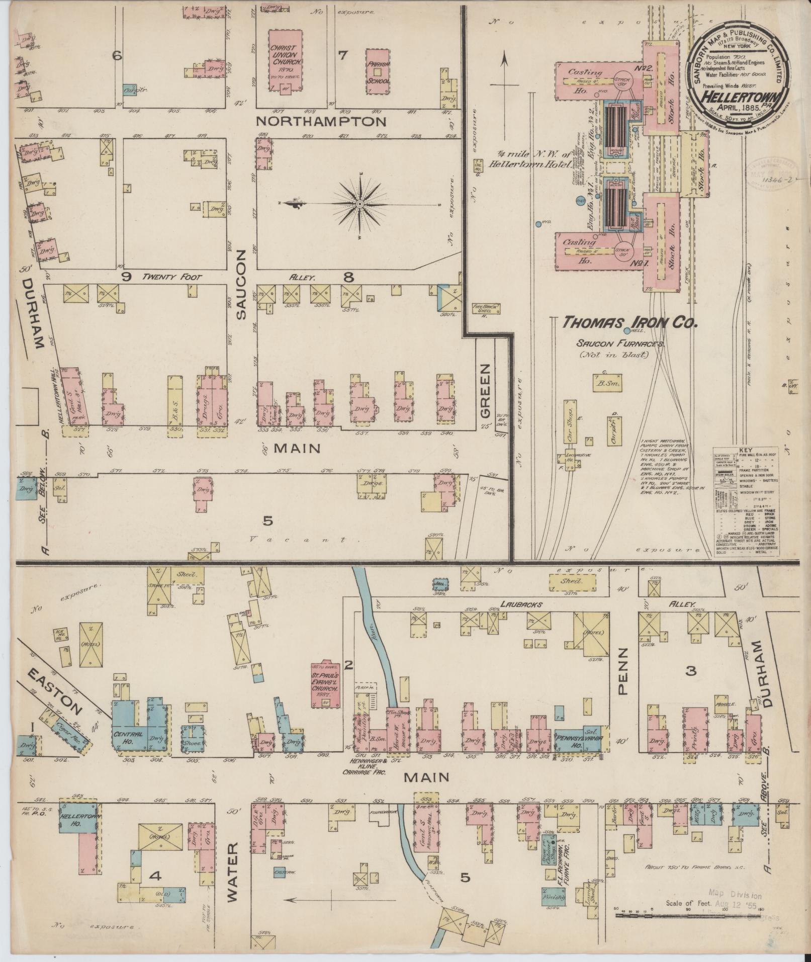 Sanborn Fire Insurance Map from Hellertown, Northampton County, Pennsylvania. (1885) – Historic Sanborn Fire Insurance Map Print