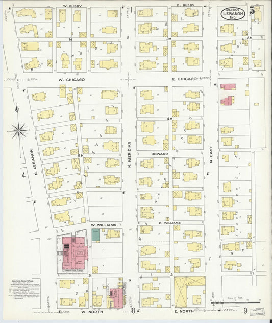 Sanborn Fire Insurance Map from Lebanon, Boone County, Indiana (1909), Sheet #0005 - Historic Sanborn Fire Insurance Map Print, vintage old map wall art, antique decor, genealogy gift, Indiana Indiana map