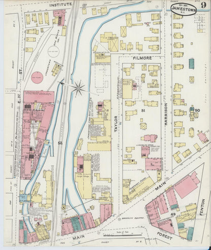 Sanborn Fire Insurance Map from Jamestown, Chautauqua County, New York (1891), Sheet #0009 - Historic Sanborn Fire Insurance Map Print, vintage old map wall art, antique decor, genealogy gift, New York New York map