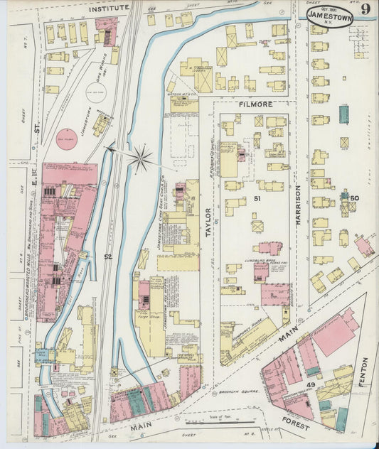 Sanborn Fire Insurance Map from Jamestown, Chautauqua County, New York (1891), Sheet #0009 - Historic Sanborn Fire Insurance Map Print, vintage old map wall art, antique decor, genealogy gift, New York New York map
