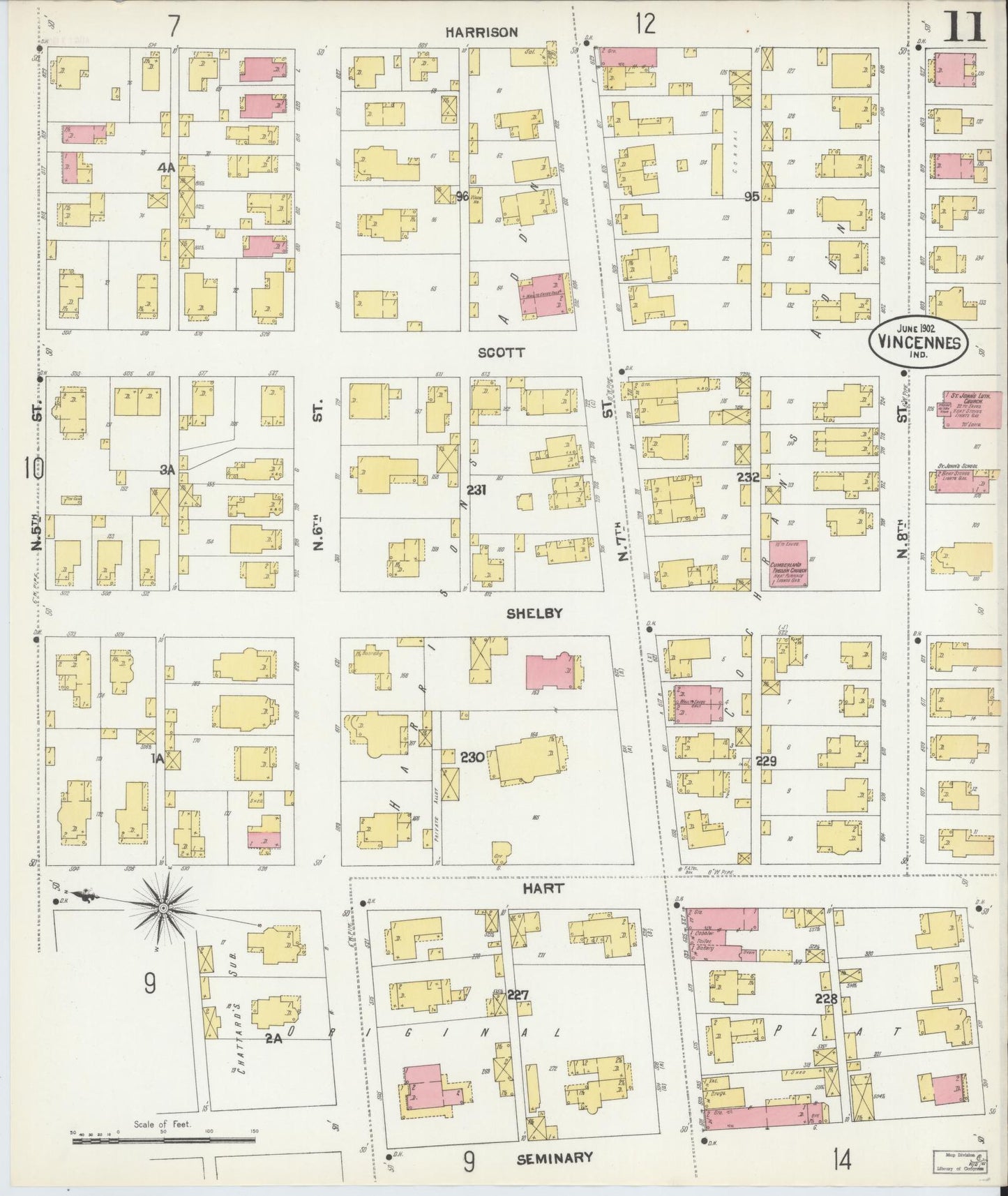 Sanborn Fire Insurance Map from Vincennes, Knox County, Indiana (1902), Sheet #0011 - Complete Map Set gallery image, historic Sanborn map, vintage wall art, Indiana Indiana