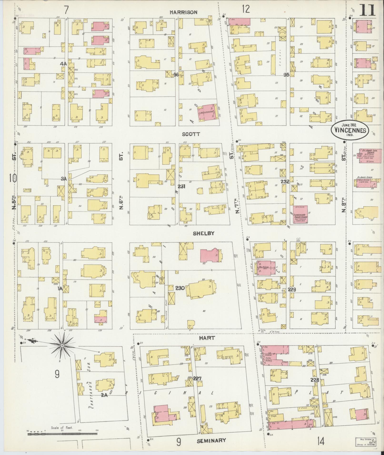 Sanborn Fire Insurance Map from Vincennes, Knox County, Indiana (1902), Sheet #0011 - Complete Map Set gallery image, historic Sanborn map, vintage wall art, Indiana Indiana