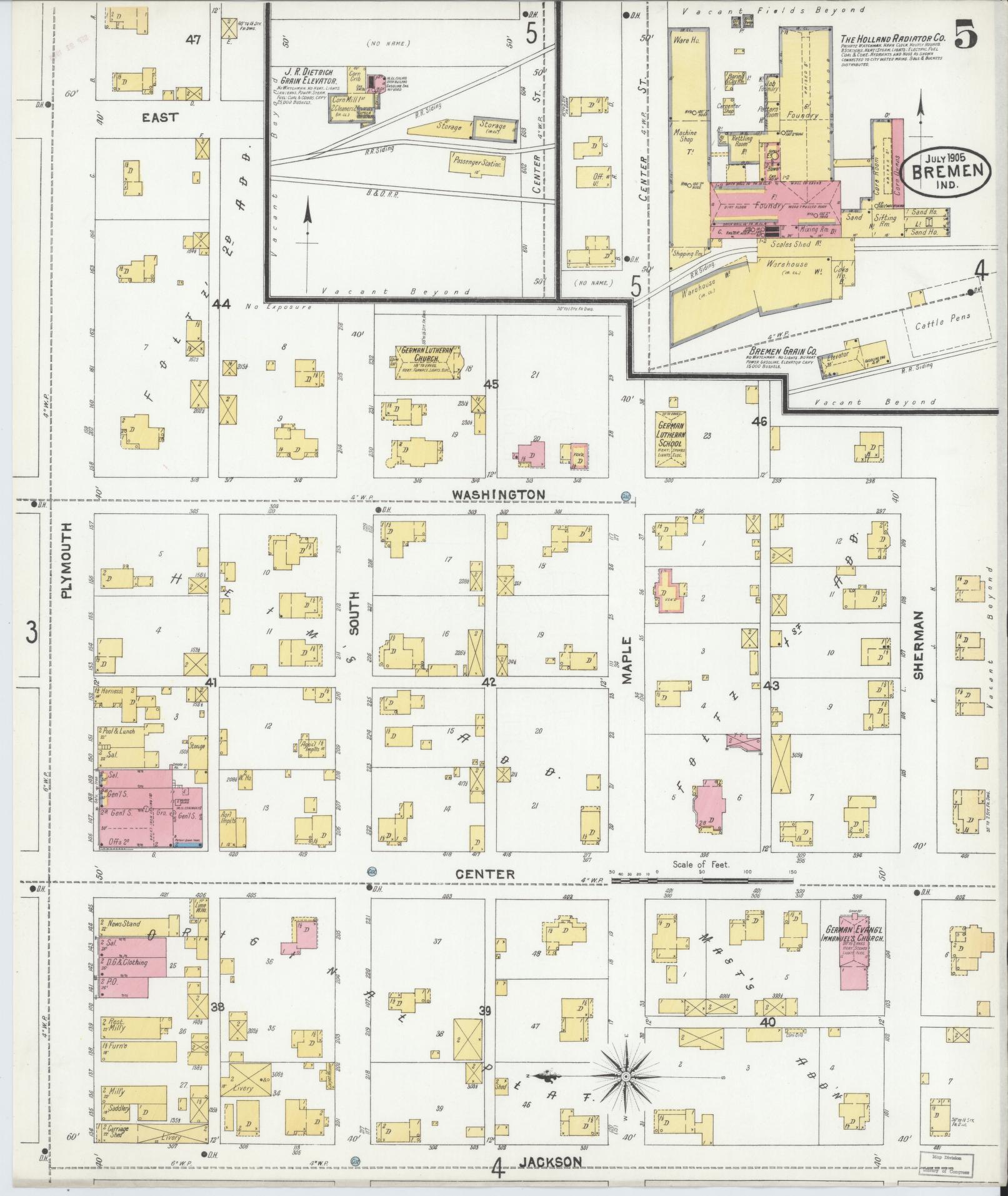 Sanborn Fire Insurance Map from Bremen, Marshall County, Indiana (1905), Sheet #0005 - Complete Map Set gallery image, historic Sanborn map, vintage wall art, Indiana Indiana