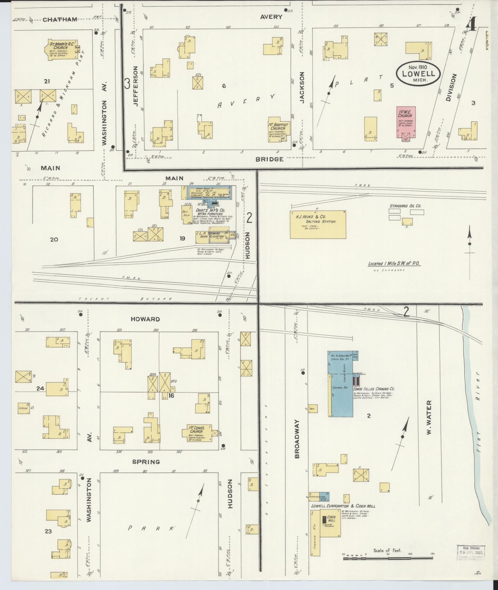 Sanborn Fire Insurance Map from Lowell, Kent County, Michigan (1910), Sheet #0006 - Complete Map Set gallery image, historic Sanborn map, vintage wall art, Michigan Michigan