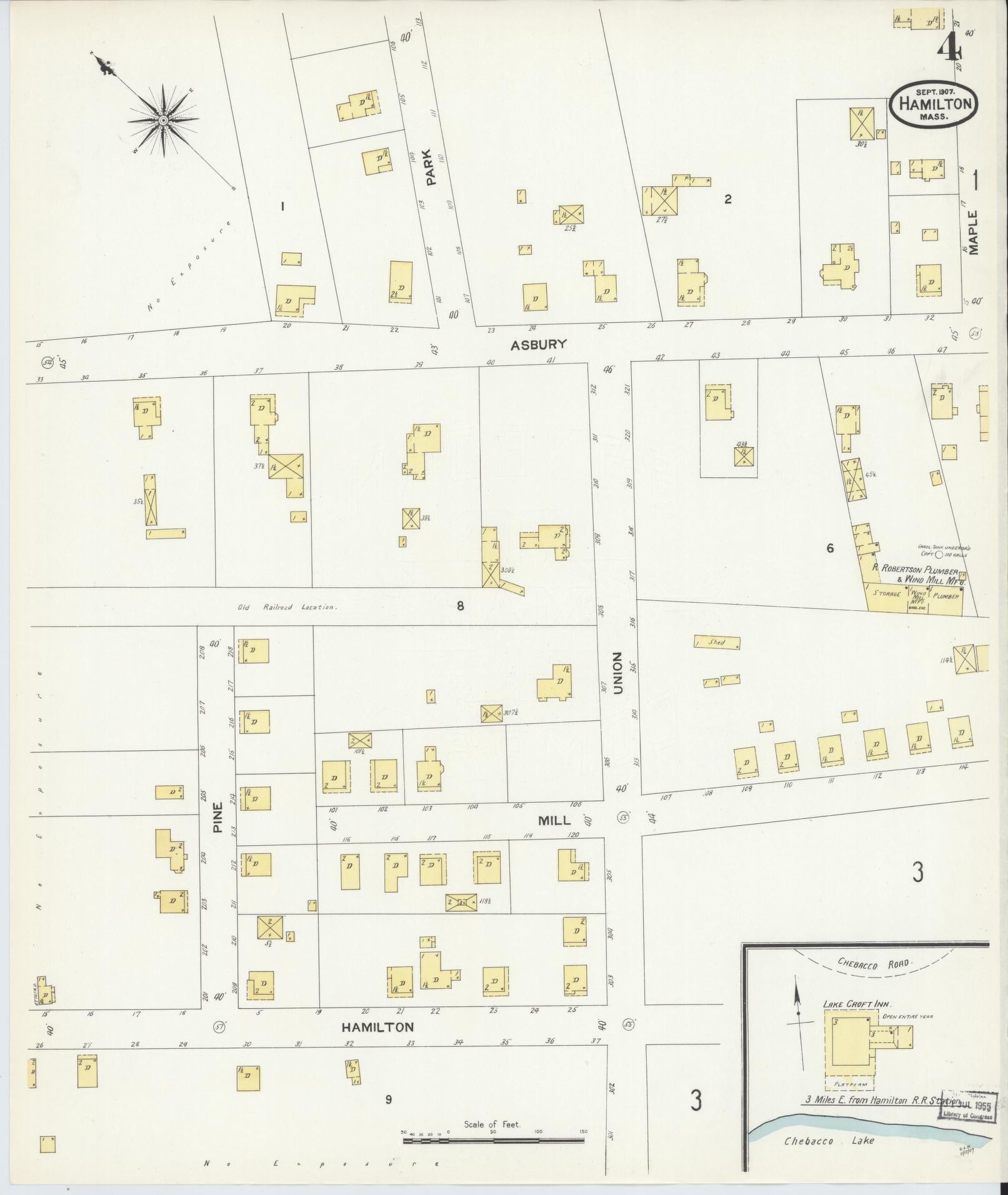 Sanborn Fire Insurance Map from Hamilton, Essex County, Massachusetts (1907), Sheet #0004 - Historic Sanborn Fire Insurance Map Print, vintage old map wall art, antique decor, genealogy gift, Massachusetts Massachusetts map