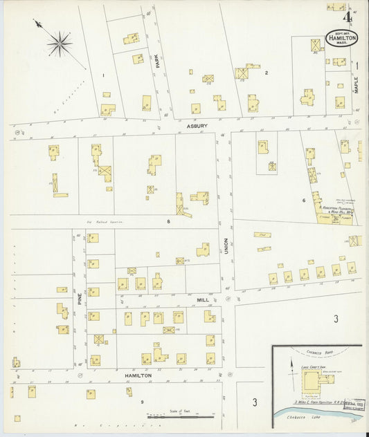 Sanborn Fire Insurance Map from Hamilton, Essex County, Massachusetts (1907), Sheet #0004 - Historic Sanborn Fire Insurance Map Print, vintage old map wall art, antique decor, genealogy gift, Massachusetts Massachusetts map