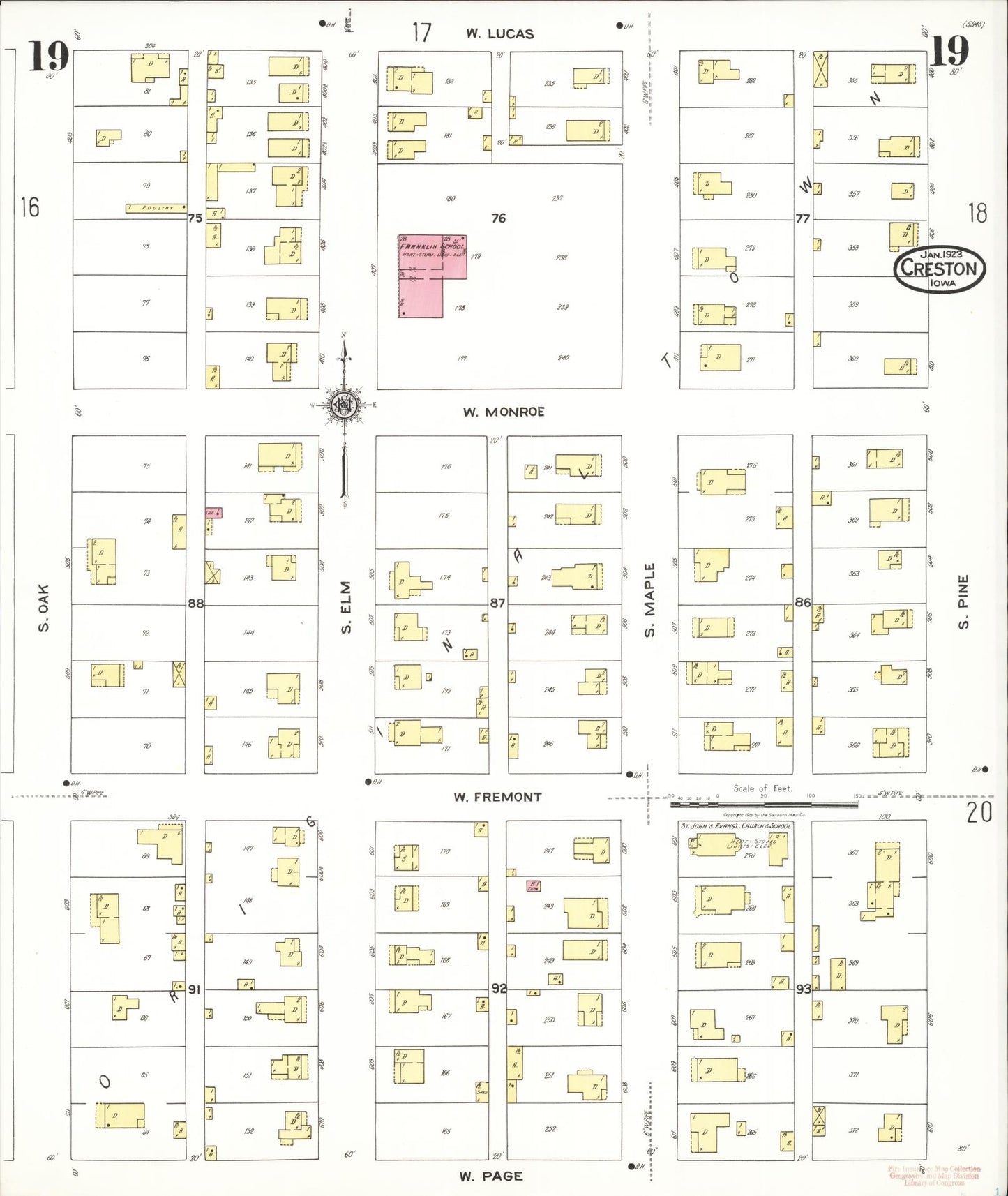 Sanborn Fire Insurance Map from Creston, Union County, Iowa (1923), Sheet #0019 - Historic Sanborn Fire Insurance Map Print, vintage old map wall art