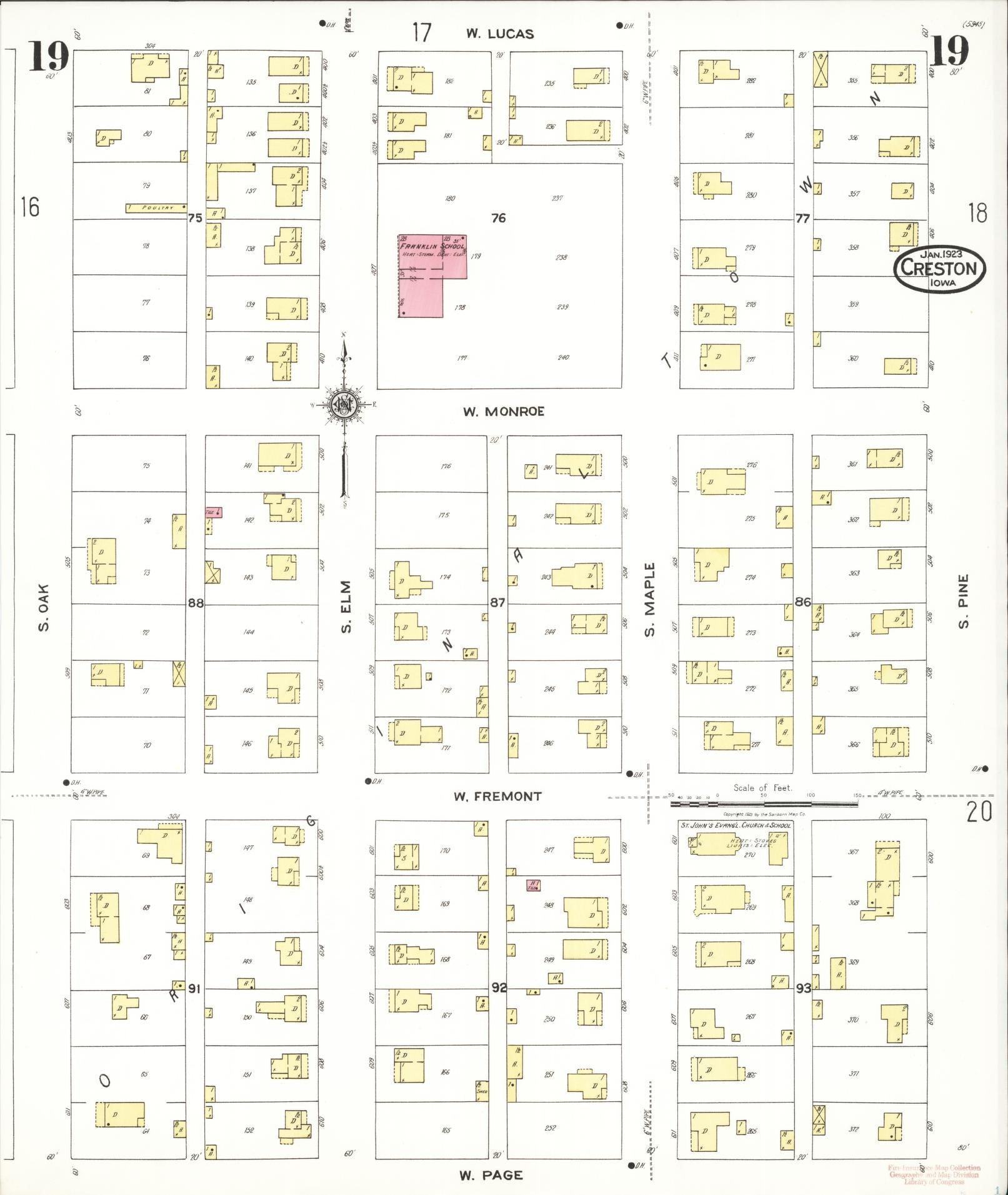 Sanborn Fire Insurance Map from Creston, Union County, Iowa (1923), Sheet #0019 - Historic Sanborn Fire Insurance Map Print, vintage old map wall art