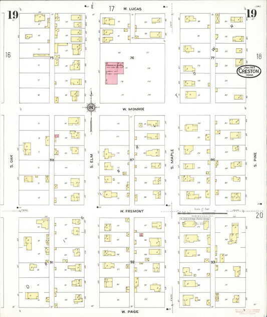 Sanborn Fire Insurance Map from Creston, Union County, Iowa (1923), Sheet #0019 - Historic Sanborn Fire Insurance Map Print, vintage old map wall art