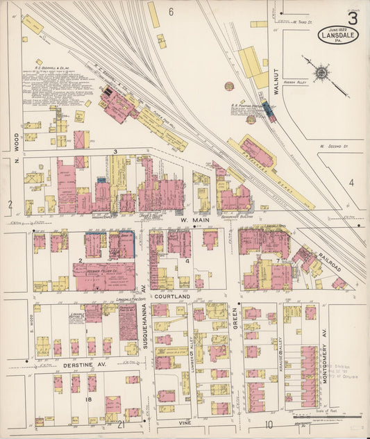 Sanborn Fire Insurance Map from Lansdale, Montgomery County, Pennsylvania (1922), Sheet #0003 - Historic Sanborn Fire Insurance Map Print, vintage old map wall art, antique decor, genealogy gift, Pennsylvania Pennsylvania map