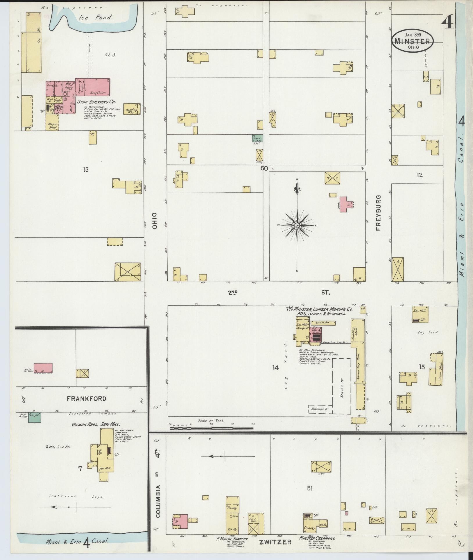 Sanborn Fire Insurance Map from Minster, Auglaize County, Ohio (1899), Sheet #0004 - Historic Sanborn Fire Insurance Map Print, vintage old map wall art, antique decor, genealogy gift, Ohio Ohio map