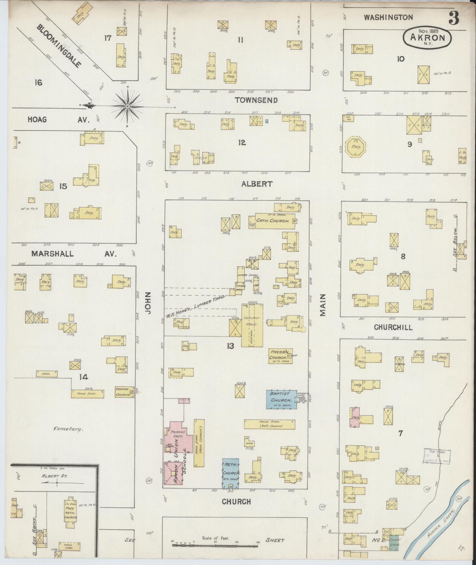Sanborn Fire Insurance Map from Akron, Erie County, New York (1889), Sheet #0003 - Complete Map Set gallery image, historic Sanborn map, vintage wall art, New York New York