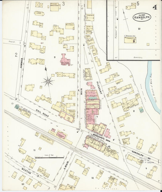 Sanborn Fire Insurance Map from Randolph, Orange County, Vermont (1897), Sheet #0004 - Historic Sanborn Fire Insurance Map Print, vintage old map wall art, antique decor, genealogy gift, Vermont Vermont map