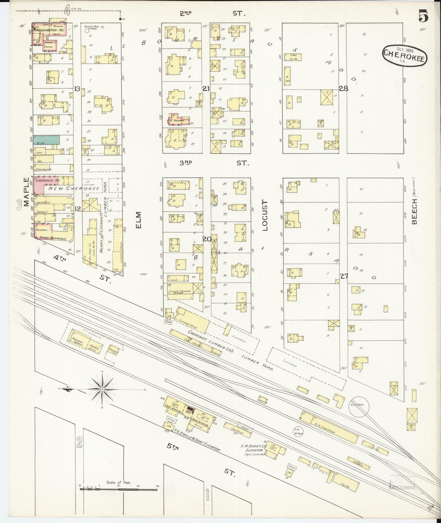 Sanborn Fire Insurance Map from Cherokee, Cherokee County, Iowa (1893), Sheet #0005 - Historic Sanborn Fire Insurance Map Print, vintage old map wall art