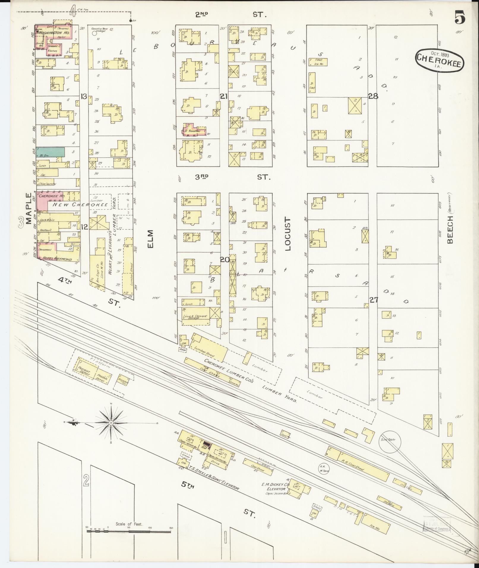 Sanborn Fire Insurance Map from Cherokee, Cherokee County, Iowa (1893), Sheet #0005 - Historic Sanborn Fire Insurance Map Print, vintage old map wall art