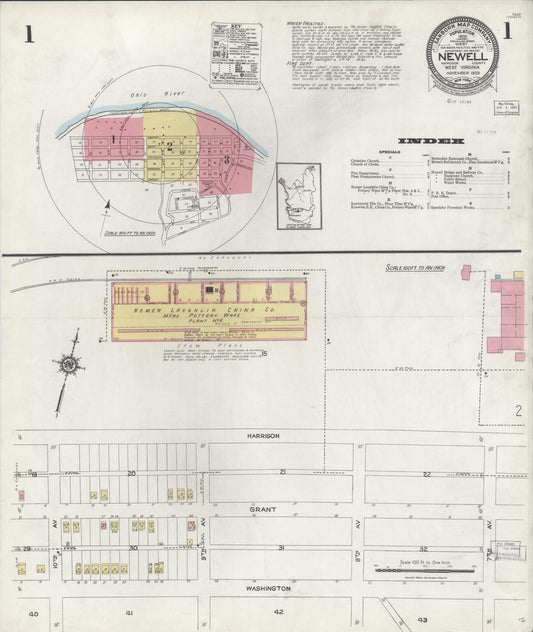 Sanborn Fire Insurance Map from Newell, Hancock County, West Virginia (1923), Sheet #0001 - Historic Sanborn Fire Insurance Map Print, vintage old map wall art, antique decor, genealogy gift, West Virginia West Virginia map
