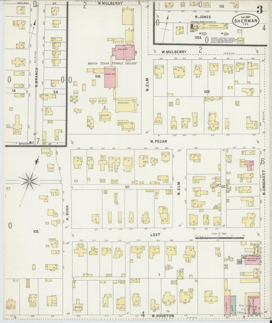Sanborn Fire Insurance Map from Sherman, Grayson County, Texas (1897), Sheet #0003 - Historic Sanborn Fire Insurance Map Print, vintage old map wall art, antique decor, genealogy gift, Texas Texas map