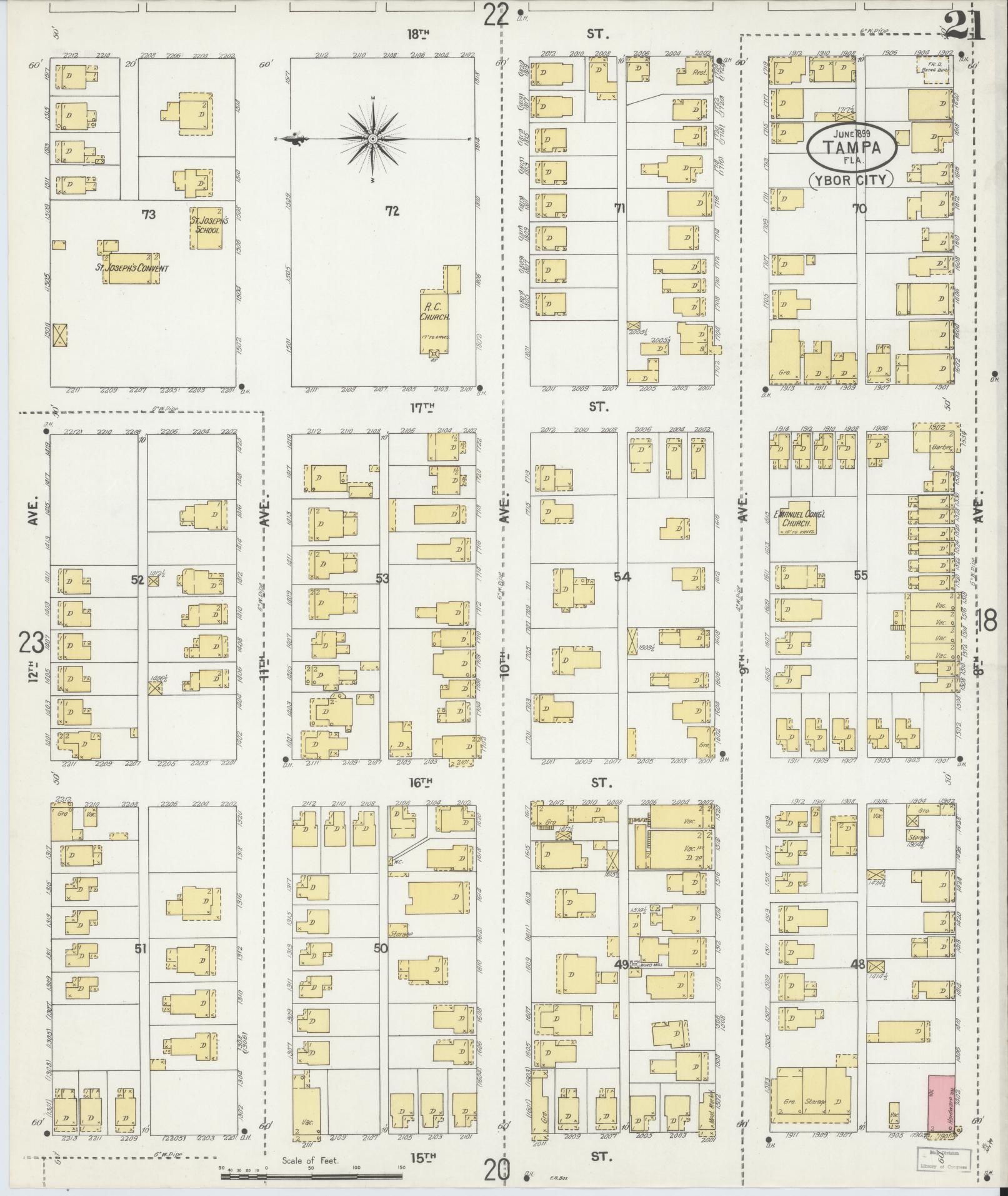 Sanborn Fire Insurance Map from Tampa, Hillsborough County, Florida (1899), Sheet #0021 - Complete Map Set gallery image, historic Sanborn map, vintage wall art, Florida Florida