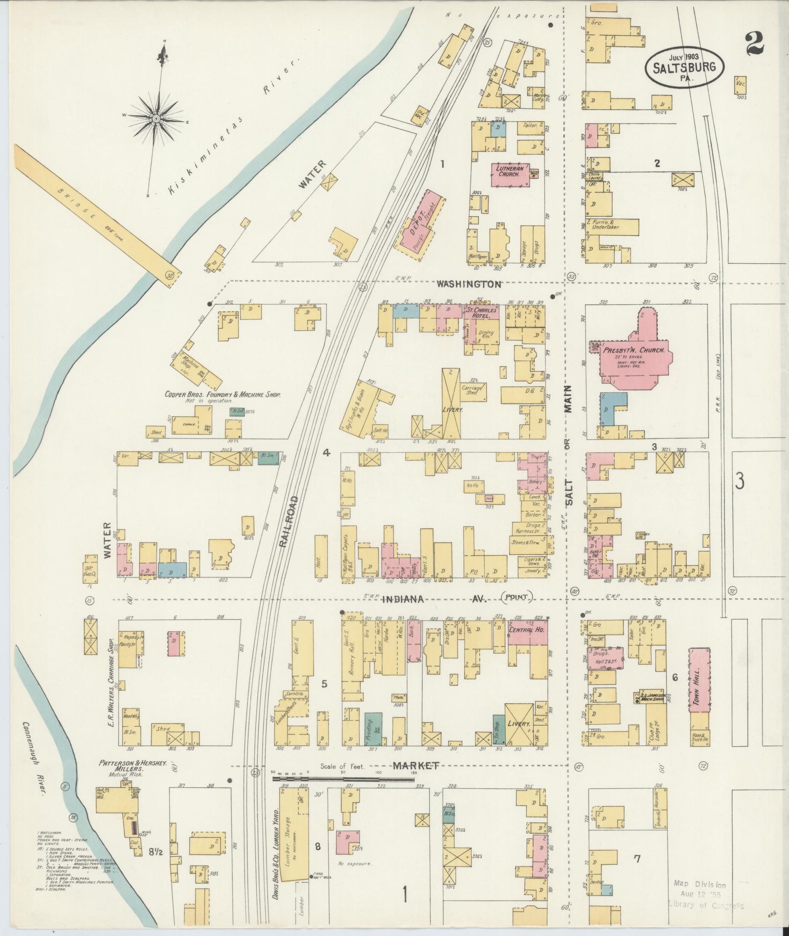 Sanborn Fire Insurance Map from Saltsburg, Indiana County, Pennsylvania (1903), Sheet #0002 - Historic Sanborn Fire Insurance Map Print, vintage old map wall art, antique decor, genealogy gift, Pennsylvania Pennsylvania map