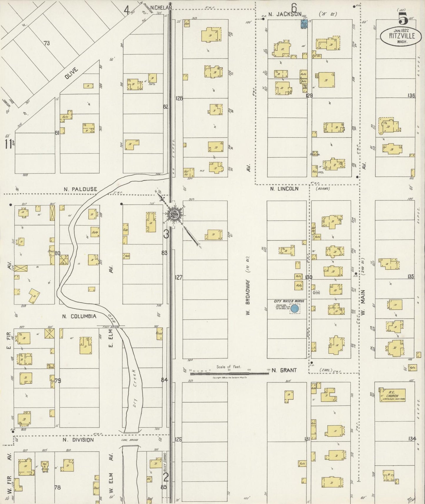 Sanborn Fire Insurance Map from Ritzville, Adams County, Washington (1922), Sheet #0005 - Complete Map Set gallery image, historic Sanborn map, vintage wall art, Washington Washington