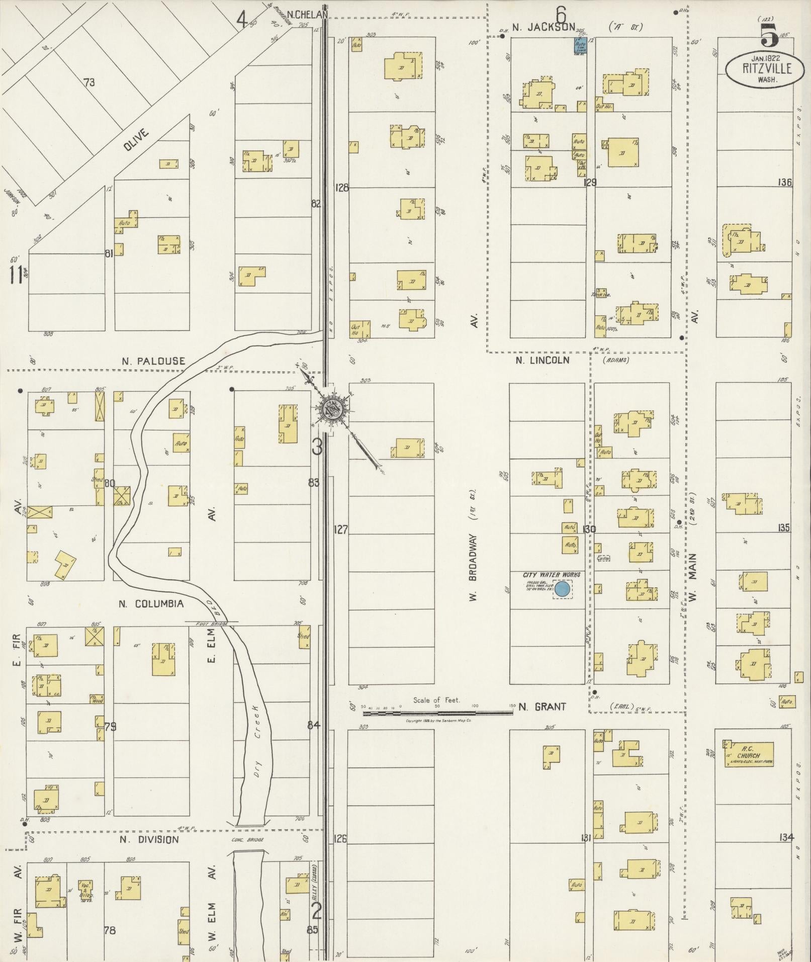 Sanborn Fire Insurance Map from Ritzville, Adams County, Washington (1922), Sheet #0005 - Complete Map Set gallery image, historic Sanborn map, vintage wall art, Washington Washington