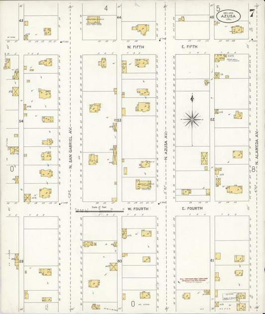 Sanborn Fire Insurance Map from Azusa, Los Angeles County, California (1906), Sheet #0007 - Historic Sanborn Fire Insurance Map Print, vintage old map wall art, antique decor, genealogy gift, California California map