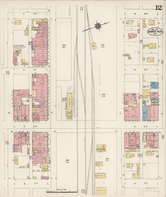 Sanborn Fire Insurance Map from Grants Pass, Josephine County, Oregon (1911), Sheet #0012 - Historic Sanborn Fire Insurance Map Print, vintage old map wall art, antique decor, genealogy gift, Oregon Oregon map