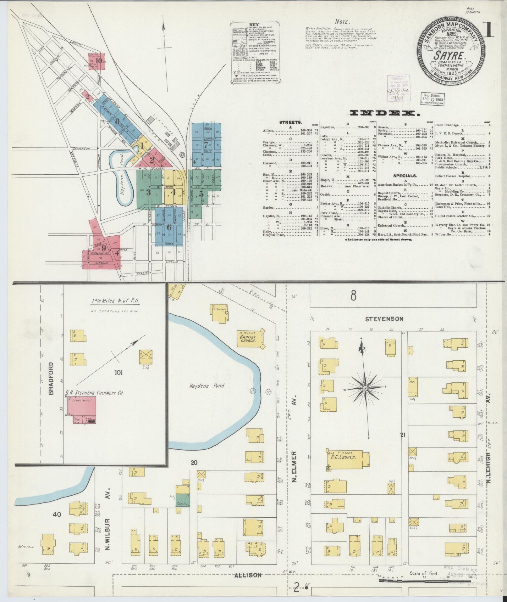 Sanborn Fire Insurance Map from Sayre, Bradford County, Pennsylvania (1903), Sheet #0001 - Complete Map Set gallery image, historic Sanborn map, vintage wall art, Pennsylvania Pennsylvania