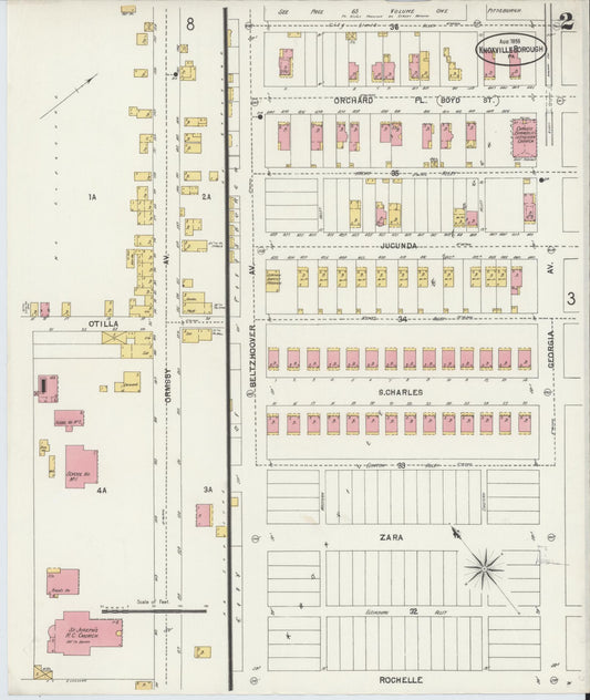 Sanborn Fire Insurance Map from Knoxville Borough, Allegheny County, Pennsylvania (1898), Sheet #0002 - Historic Sanborn Fire Insurance Map Print, vintage old map wall art, antique decor, genealogy gift, Pennsylvania Pennsylvania map