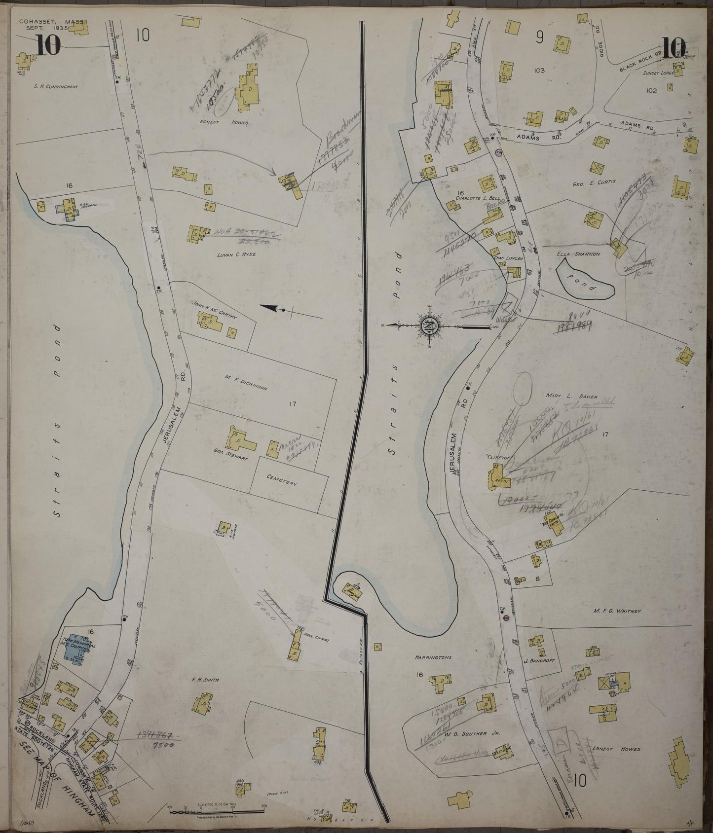 Sanborn Fire Insurance Map from Cohasset, Norfolk County, Massachusetts (1952), Sheet #0010 - Historic Sanborn Fire Insurance Map Print, vintage old map wall art, antique decor, genealogy gift, Massachusetts Massachusetts map