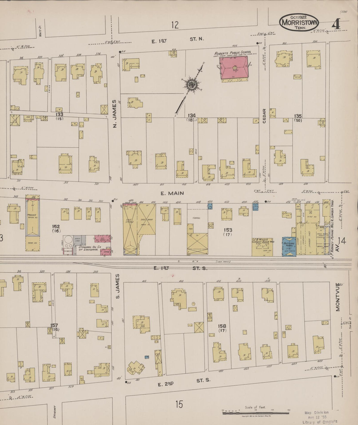 Sanborn Fire Insurance Map from Morristown, Hamblen County, Tennessee (1922), Sheet #0004 - Complete Map Set gallery image, historic Sanborn map, vintage wall art, Tennessee Tennessee