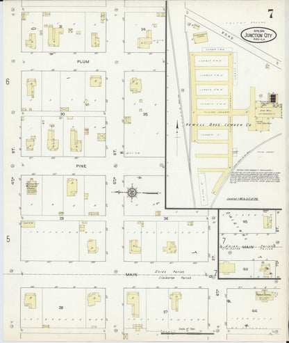 Sanborn Fire Insurance Map from Junction City, Union County, Arkansas (1914), Sheet #0007 - Complete Map Set gallery image, historic Sanborn map, vintage wall art, Arkansas Arkansas