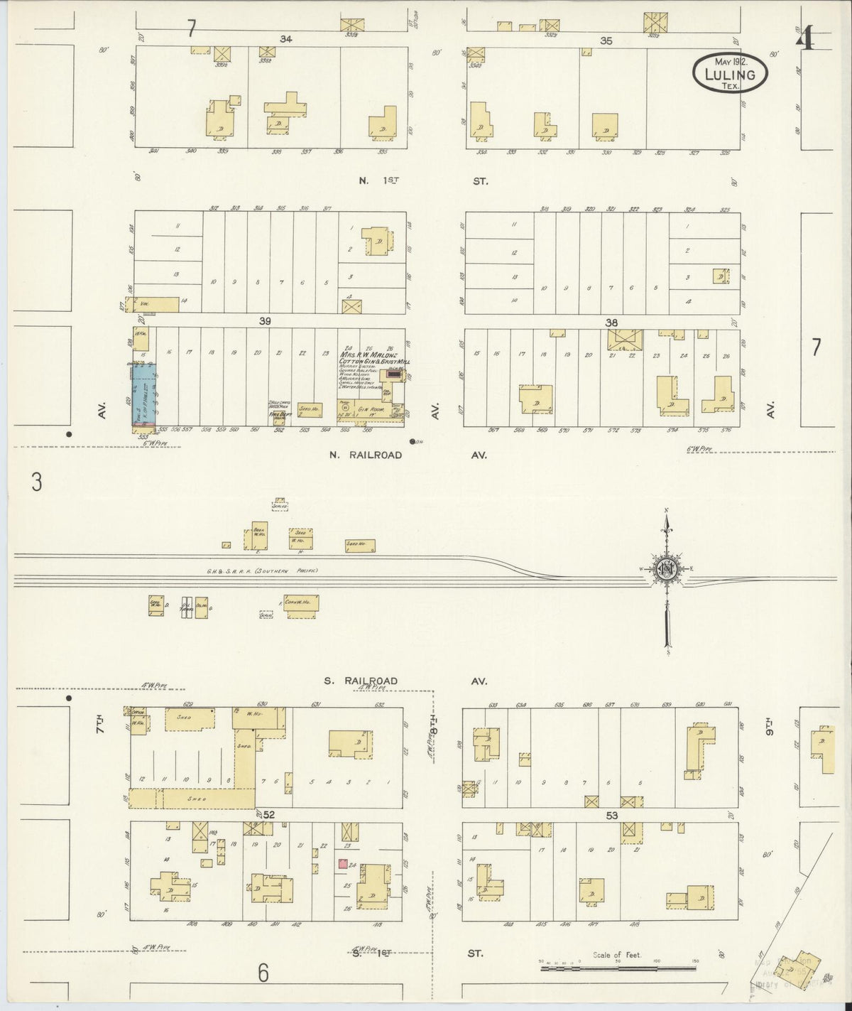 Sanborn Fire Insurance Map from Luling, Caldwell County, Texas (1912), Sheet #0004 - Complete Map Set gallery image, historic Sanborn map, vintage wall art, Texas Texas