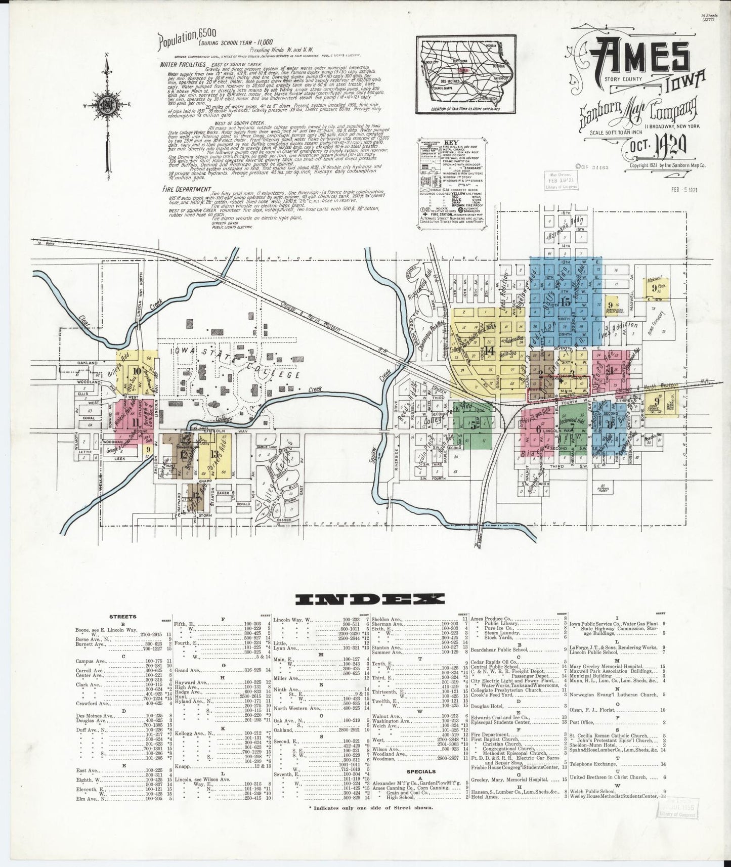 Sanborn Fire Insurance Map from Ames, Story County, Iowa (1920), Sheet #0001 - Historic Sanborn Fire Insurance Map Print, vintage old map wall art