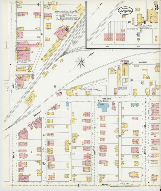 Sanborn Fire Insurance Map from Lansdale, Montgomery County, Pennsylvania (1902), Sheet #0003 - Historic Sanborn Fire Insurance Map Print, vintage old map wall art, antique decor, genealogy gift, Pennsylvania Pennsylvania map