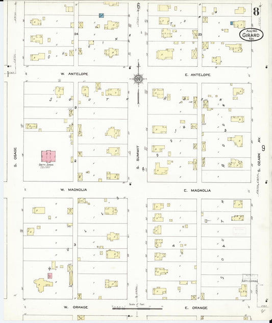 Sanborn Fire Insurance Map from Girard, Crawford County, Kansas (1912), Sheet #0008 - Historic Sanborn Fire Insurance Map Print, vintage old map wall art, antique decor, genealogy gift, Kansas Kansas map