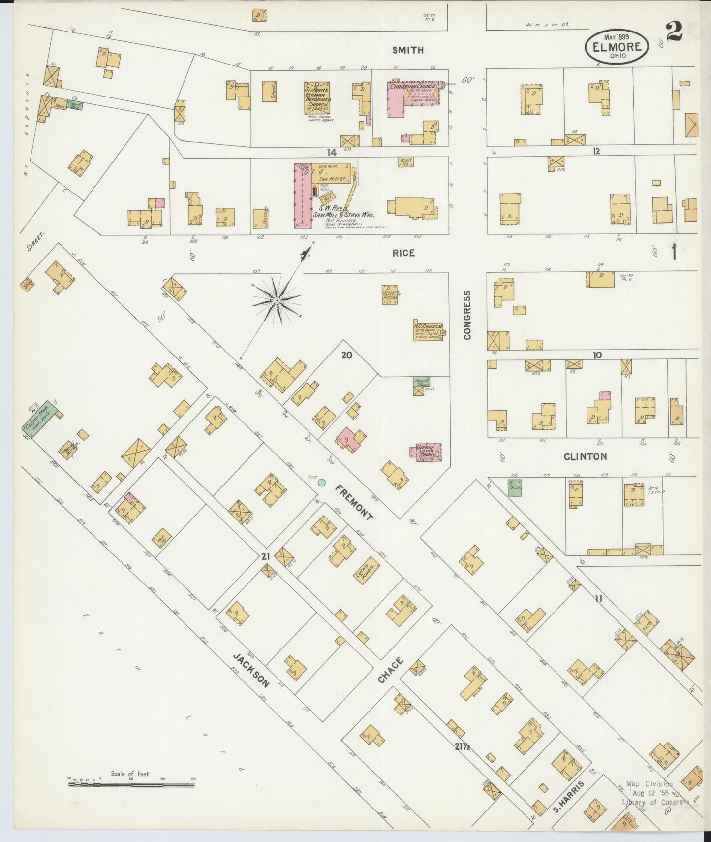 Sanborn Fire Insurance Map from Elmore, Ottawa County, Ohio (1899), Sheet #0002 - Historic Sanborn Fire Insurance Map Print, vintage old map wall art, antique decor, genealogy gift, Ohio Ohio map