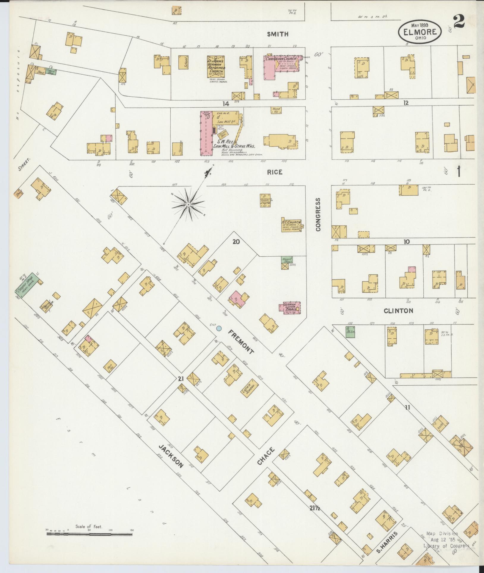 Sanborn Fire Insurance Map from Elmore, Ottawa County, Ohio (1899), Sheet #0002 - Historic Sanborn Fire Insurance Map Print, vintage old map wall art, antique decor, genealogy gift, Ohio Ohio map