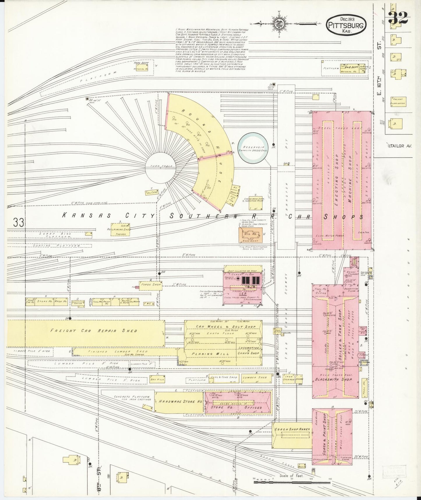 Sanborn Fire Insurance Map from Pittsburg, Crawford County, Kansas (1913), Sheet #0032 - Historic Sanborn Fire Insurance Map Print, vintage old map wall art, antique decor, genealogy gift, Kansas Kansas map