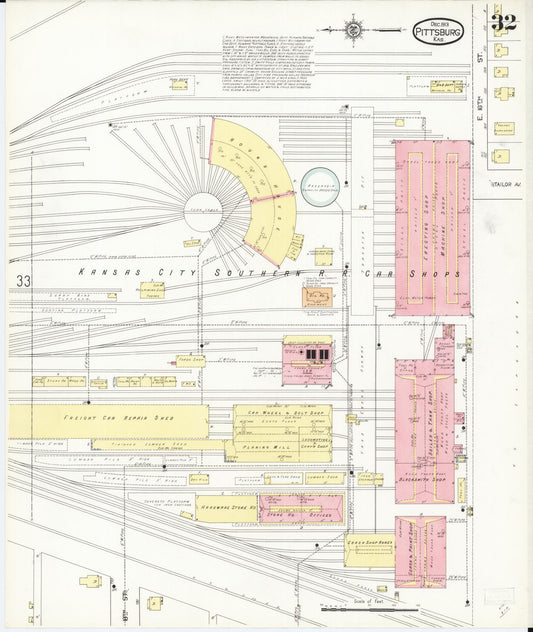 Sanborn Fire Insurance Map from Pittsburg, Crawford County, Kansas (1913), Sheet #0032 - Historic Sanborn Fire Insurance Map Print, vintage old map wall art, antique decor, genealogy gift, Kansas Kansas map