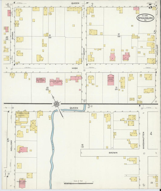 Sanborn Fire Insurance Map from Strasburg, Shenandoah County, Virginia (1915), Sheet #0005 - Historic Sanborn Fire Insurance Map Print, vintage old map wall art, antique decor, genealogy gift, Virginia Virginia map