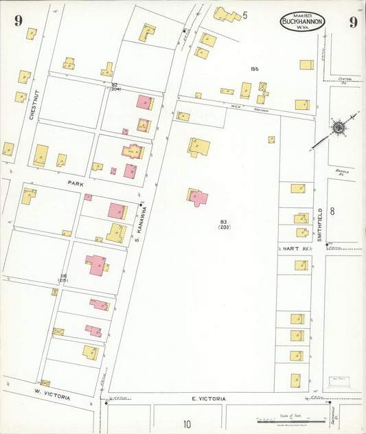 Sanborn Fire Insurance Map from Buckhannon, Upshur County, West Virginia (1923), Sheet #0009 - Historic Sanborn Fire Insurance Map Print, vintage old map wall art, antique decor, genealogy gift, West Virginia West Virginia map