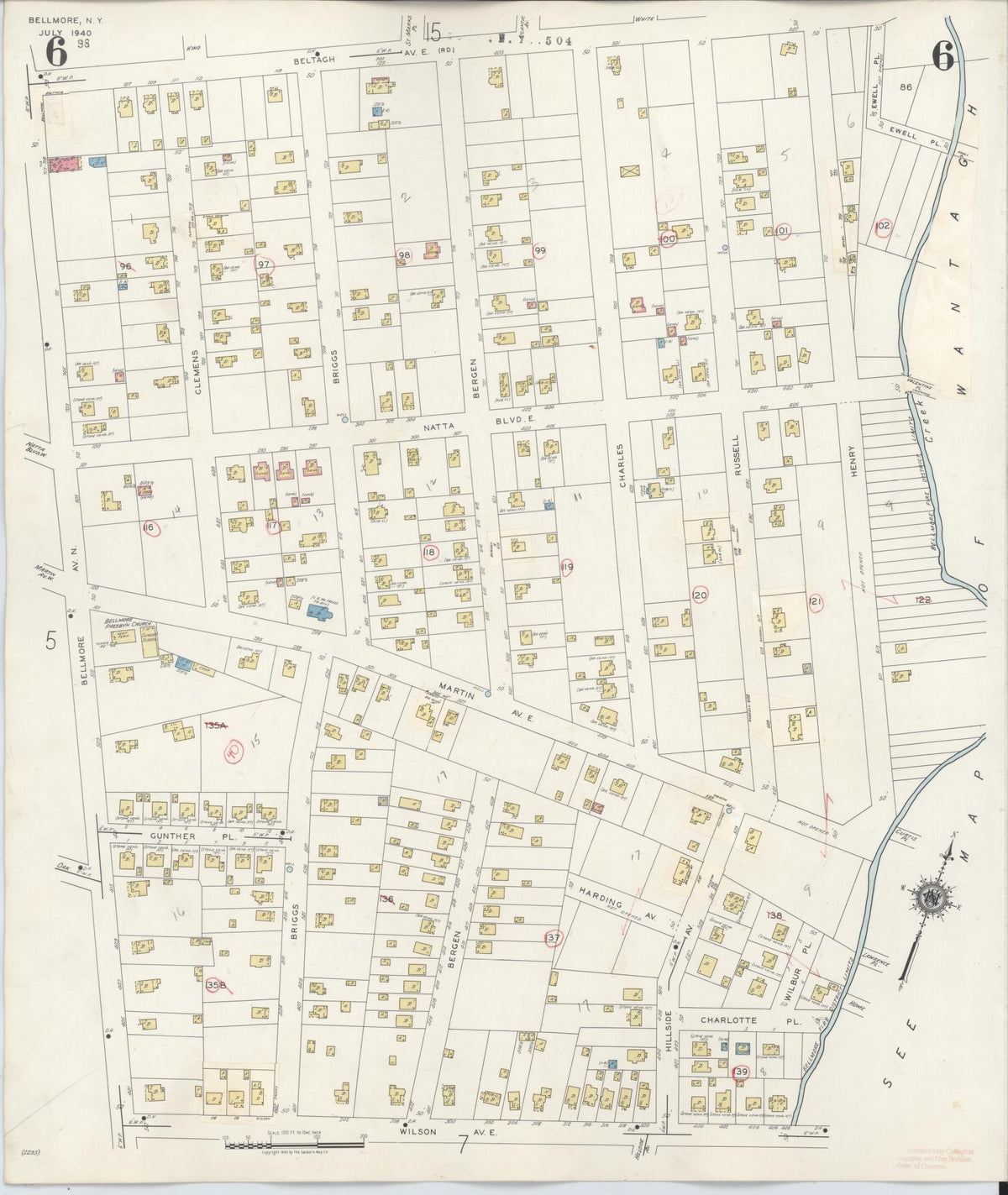Sanborn Fire Insurance Map from Bellmore, Nassau County, New York (1945), Sheet #0006 - Historic Sanborn Fire Insurance Map Print, vintage old map wall art, antique decor, genealogy gift, New York New York map