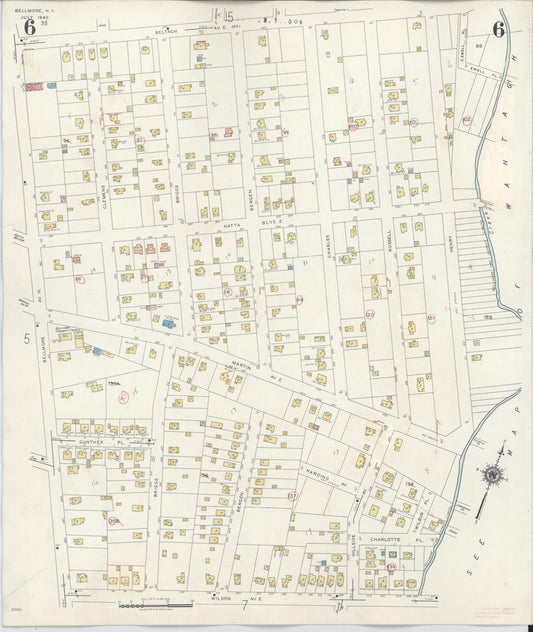 Sanborn Fire Insurance Map from Bellmore, Nassau County, New York (1945), Sheet #0006 - Historic Sanborn Fire Insurance Map Print, vintage old map wall art, antique decor, genealogy gift, New York New York map