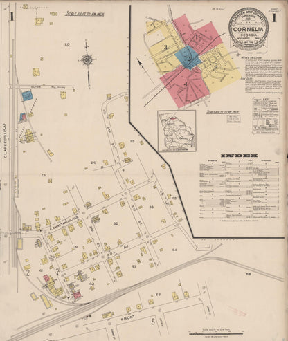 Sanborn Fire Insurance Map from Cornelia, Habersbam County, Georgia (1922), Sheet #0001 - Complete Map Set gallery image, historic Sanborn map, vintage wall art, Georgia Georgia