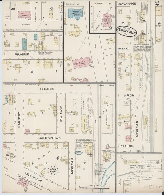 Sanborn Fire Insurance Map from Jerseyville, Jersey County, Illinois (1885), Sheet #0002 - Historic Sanborn Fire Insurance Map Print, vintage old map wall art, antique decor, genealogy gift, Illinois Illinois map