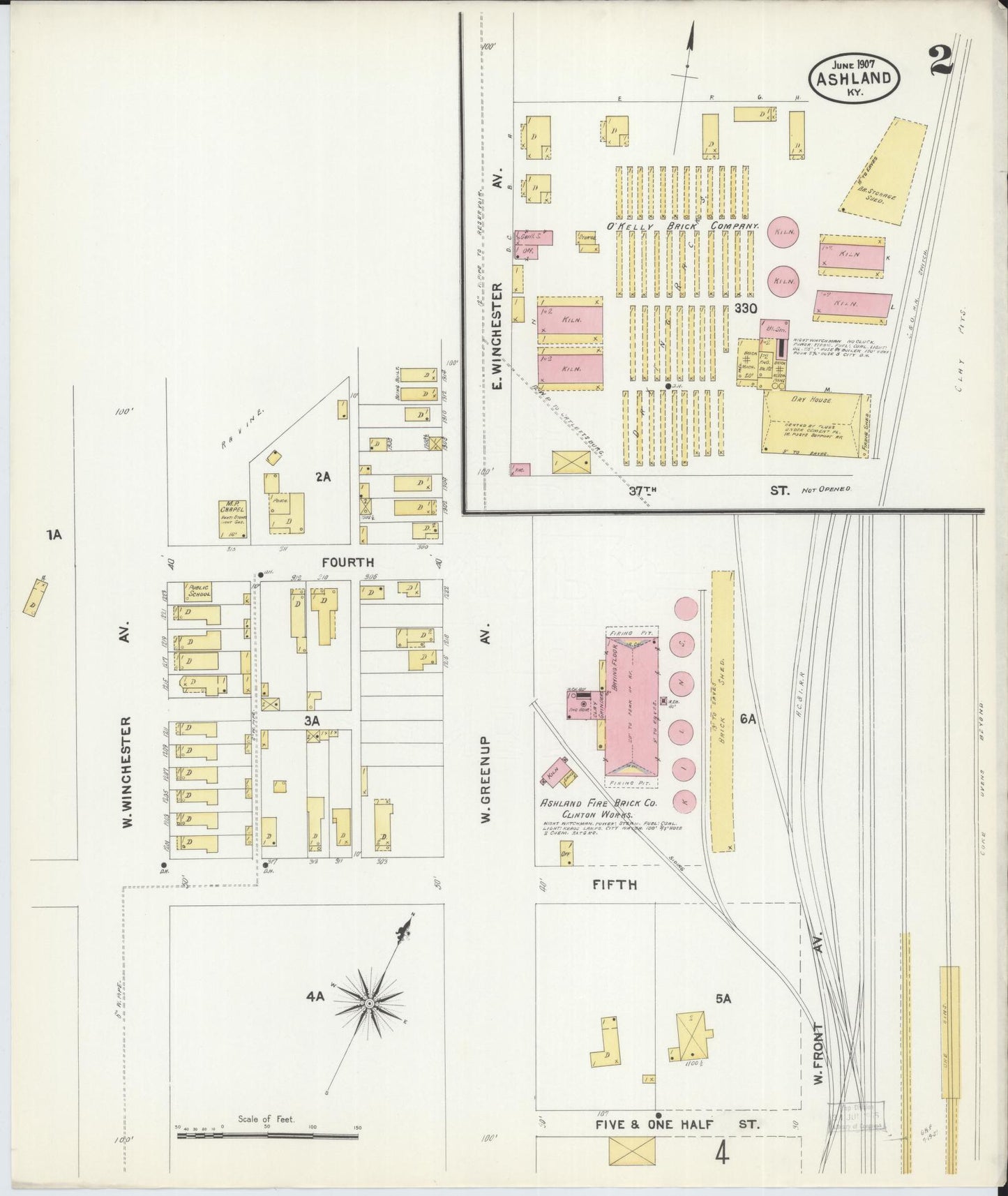 Sanborn Fire Insurance Map from Ashland, Boyd County, Kentucky (1907), Sheet #0002 - Historic Sanborn Fire Insurance Map Print, vintage old map wall art, antique decor, genealogy gift, Kentucky Kentucky map