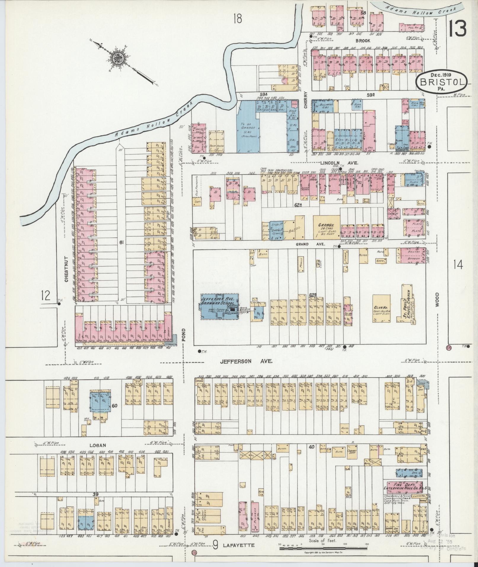 Sanborn Fire Insurance Map from Bristol, Bucks County, Pennsylvania (1927), Sheet #0013 - Historic Sanborn Fire Insurance Map Print, vintage old map wall art, antique decor, genealogy gift, Pennsylvania Pennsylvania map